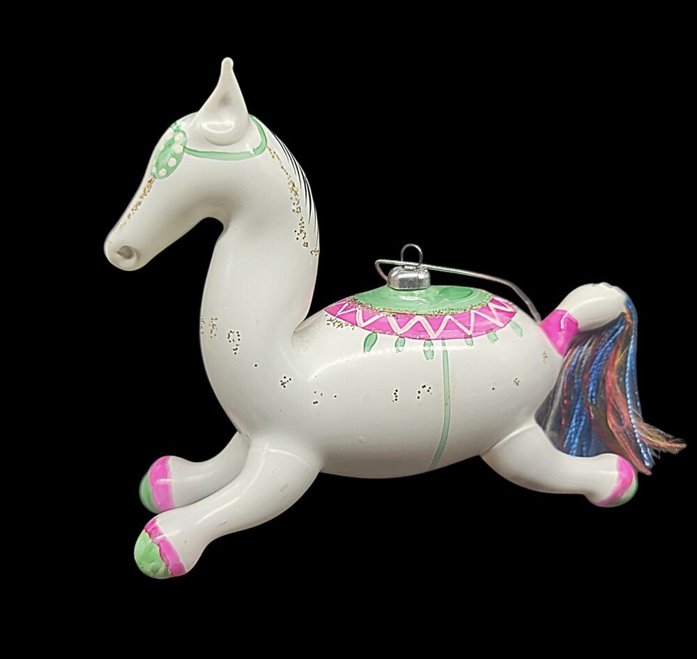 Vintage Italian De Carlini White Horse Hand Blown Glass Ornament Made in Italy